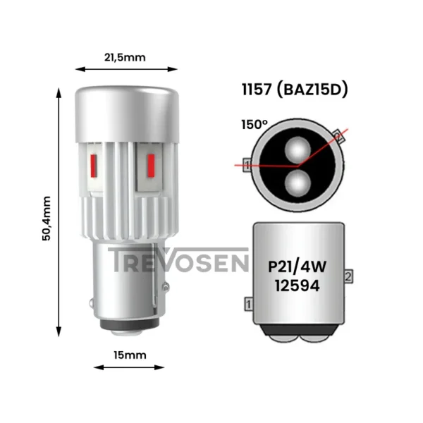 LED-polttimot P21/4W BAZ15D punainen CanBus (2 kpl)